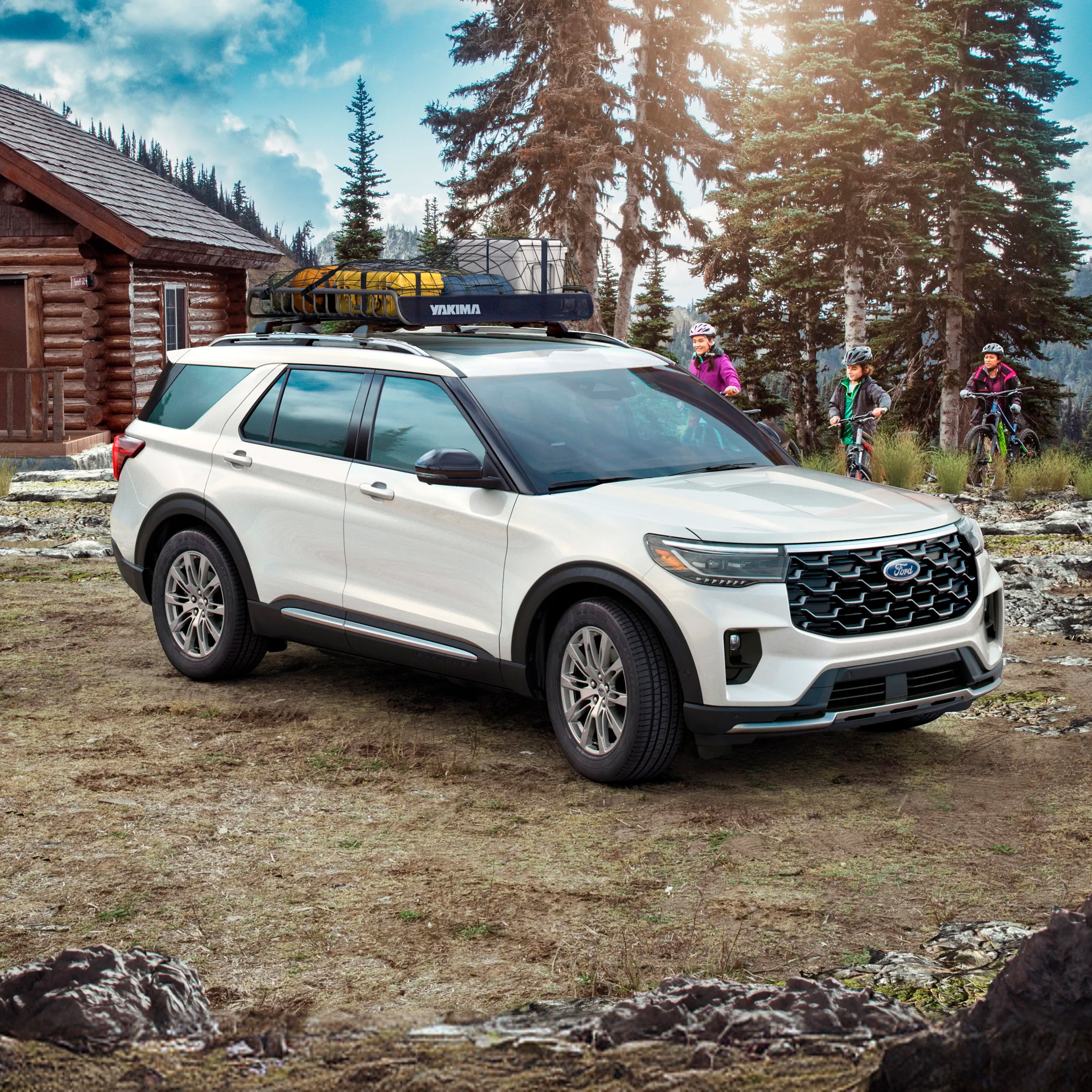 Ford Explorer blanca en entorno natural