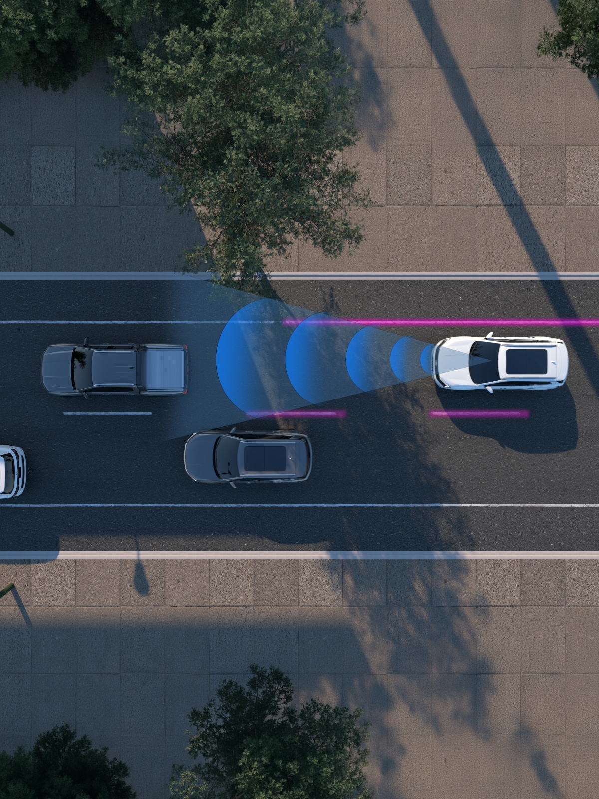 Asistencia de la Territory detectando vehículos y monitoreando el carril