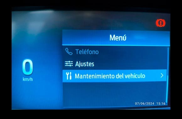 Opción Mantenimiento del vehículo - Paso 2 para limpiar filtro